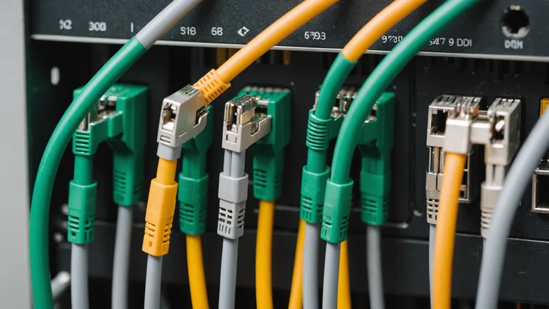 Server room cables and connection ports as metaphor for integration